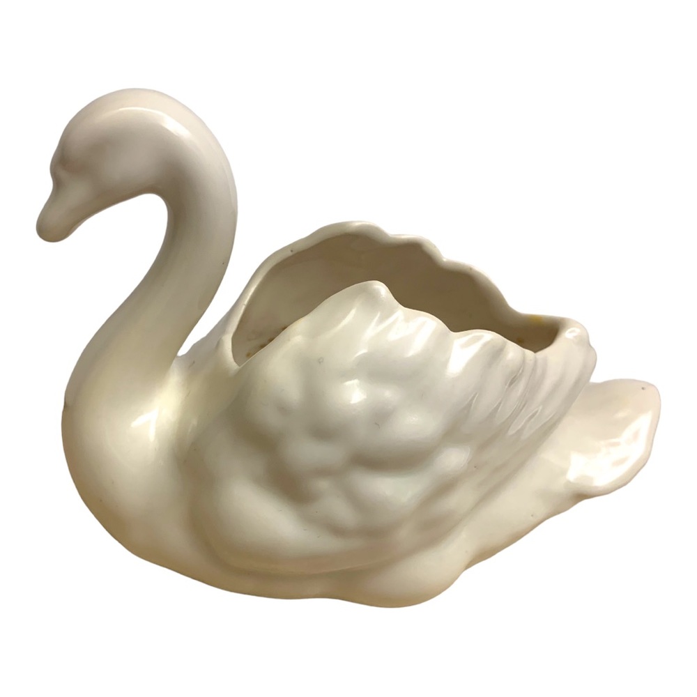 VTG White Swan Figurine Pottery Planter Vase Trinket Dish Bowl SM